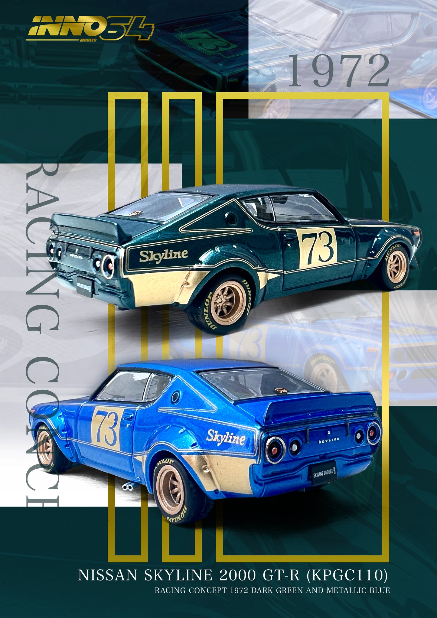 Inno64 1/64 NISSAN SKYLINE 2000 GT-R (KPGC110) Racing Concept Blue
