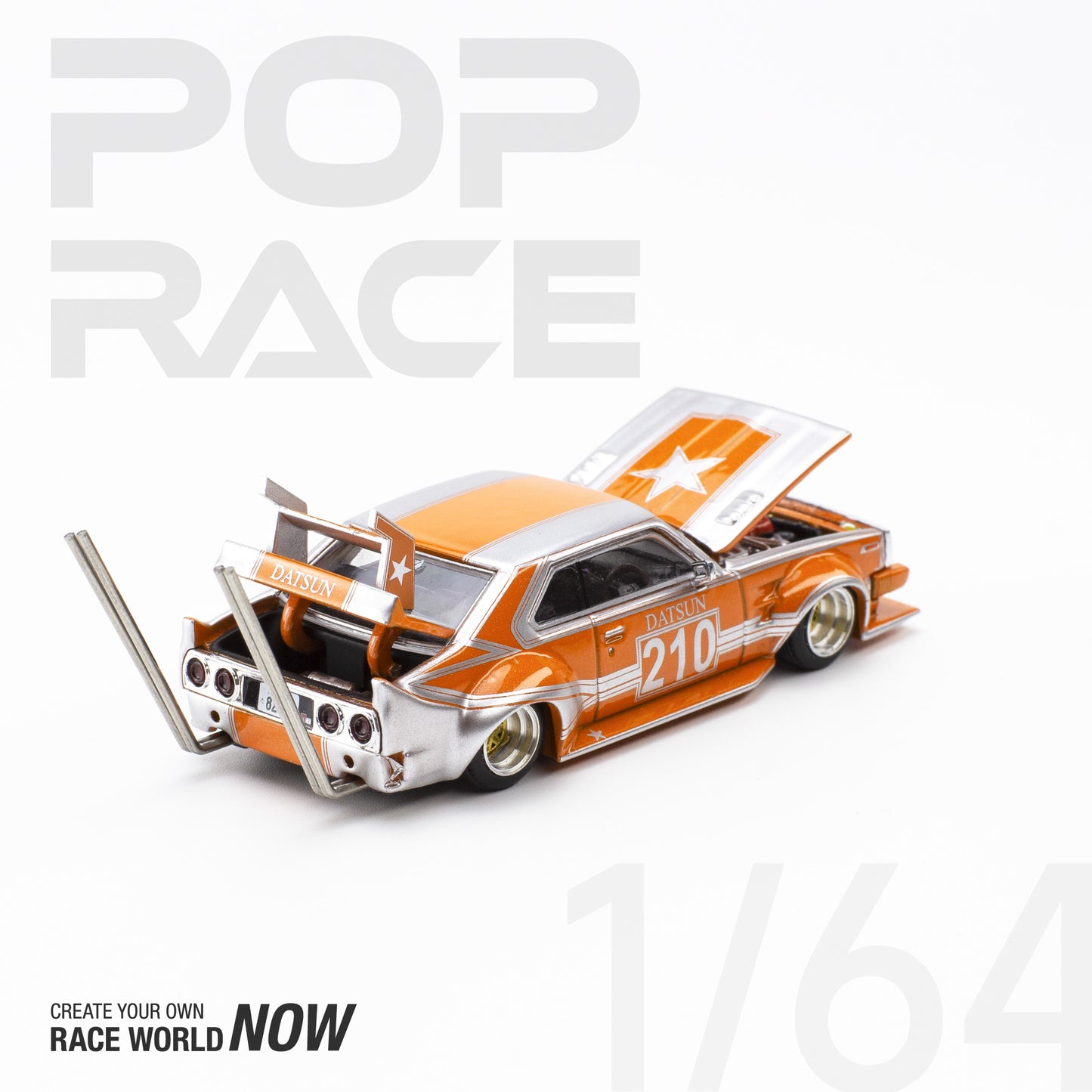 Pop Race 1/64 SKYLINE C210 KAIDO RACER BOSOZOKU STYLE ORANGE/SILVER