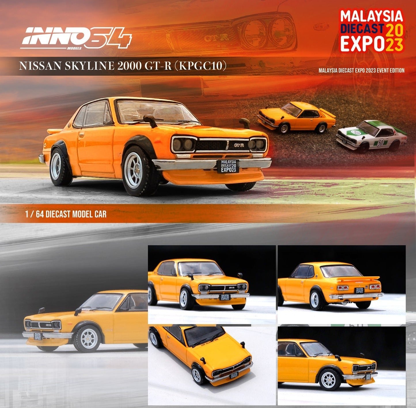 Inno64 1/64 NISSAN SKYLINE 2000 GT-R (KPGC10) Orange MALAYSIA DIECAST EXPO 2023 Event Edtion