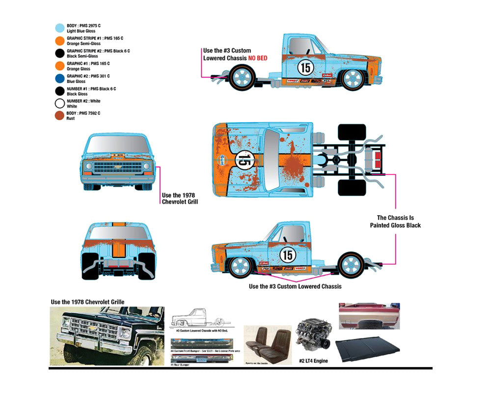 M2 Machines 1/64 Mijo Exclusives Auto-Haulers 1973 Chevrolet C30 Wedge Truck & 1978 Chevrolet Silverado 10 Bedless Gulf Livery – Blue – Limited Edition