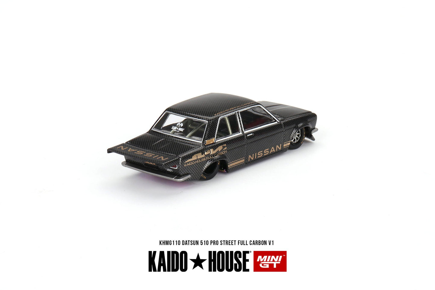 Mini GT x Kaido★House 1/64 Datsun 510 Pro Street Full Carbon V1- Black Carbon
