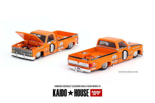 Mini GT x Kaido★House 1/64 Chevrolet Silverado Dually KAIDO WORKS V2 – Orange