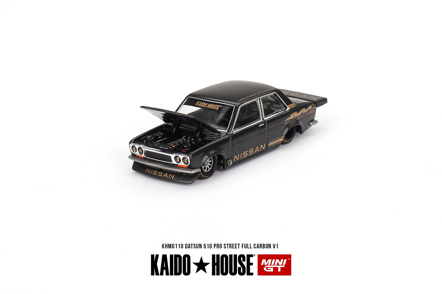 Mini GT x Kaido★House 1/64 Datsun 510 Pro Street Full Carbon V1- Black Carbon