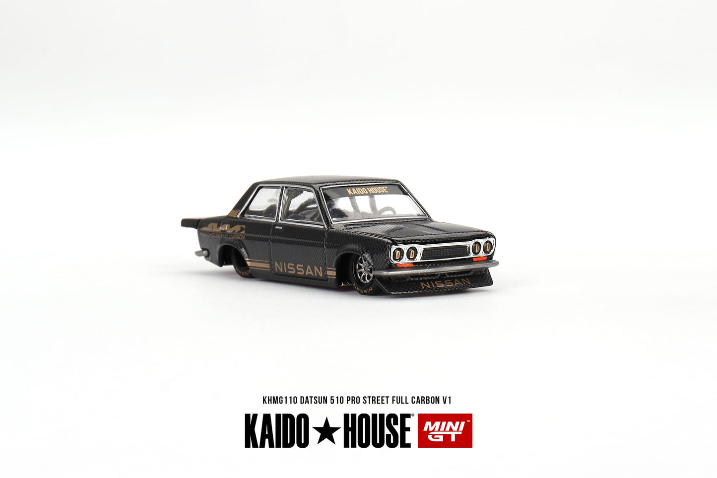 Mini GT x Kaido★House 1/64 Datsun 510 Pro Street Full Carbon V1- Black Carbon