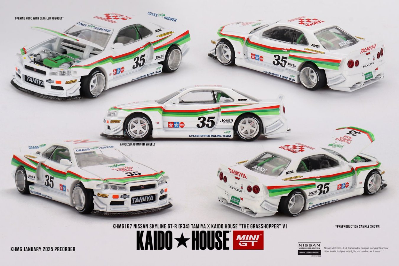Kaido★House x Mini GT 1/64 Nissan Skyline GT-R (R34) TAMIYA x
KAIDO HOUSE "The GRASSHOPPER" V1