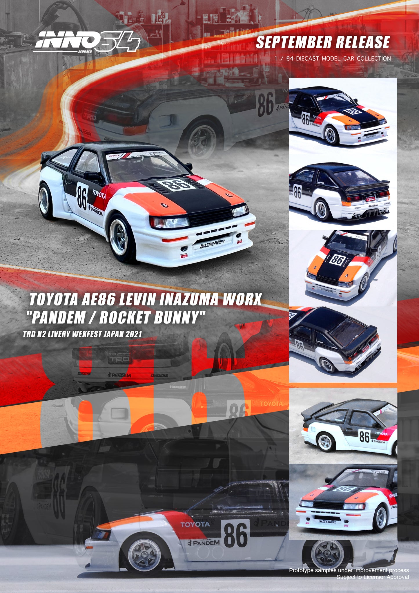 Inno64 1/64 TOYOTA AE86 Levin "INAZUMA WORX" PANDEM / ROCKET BUNNY