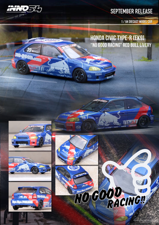 Inno64 1/64 HONDA CIVIC Type-R (EK9) "NO GOOD RACING" Red Bull Livery