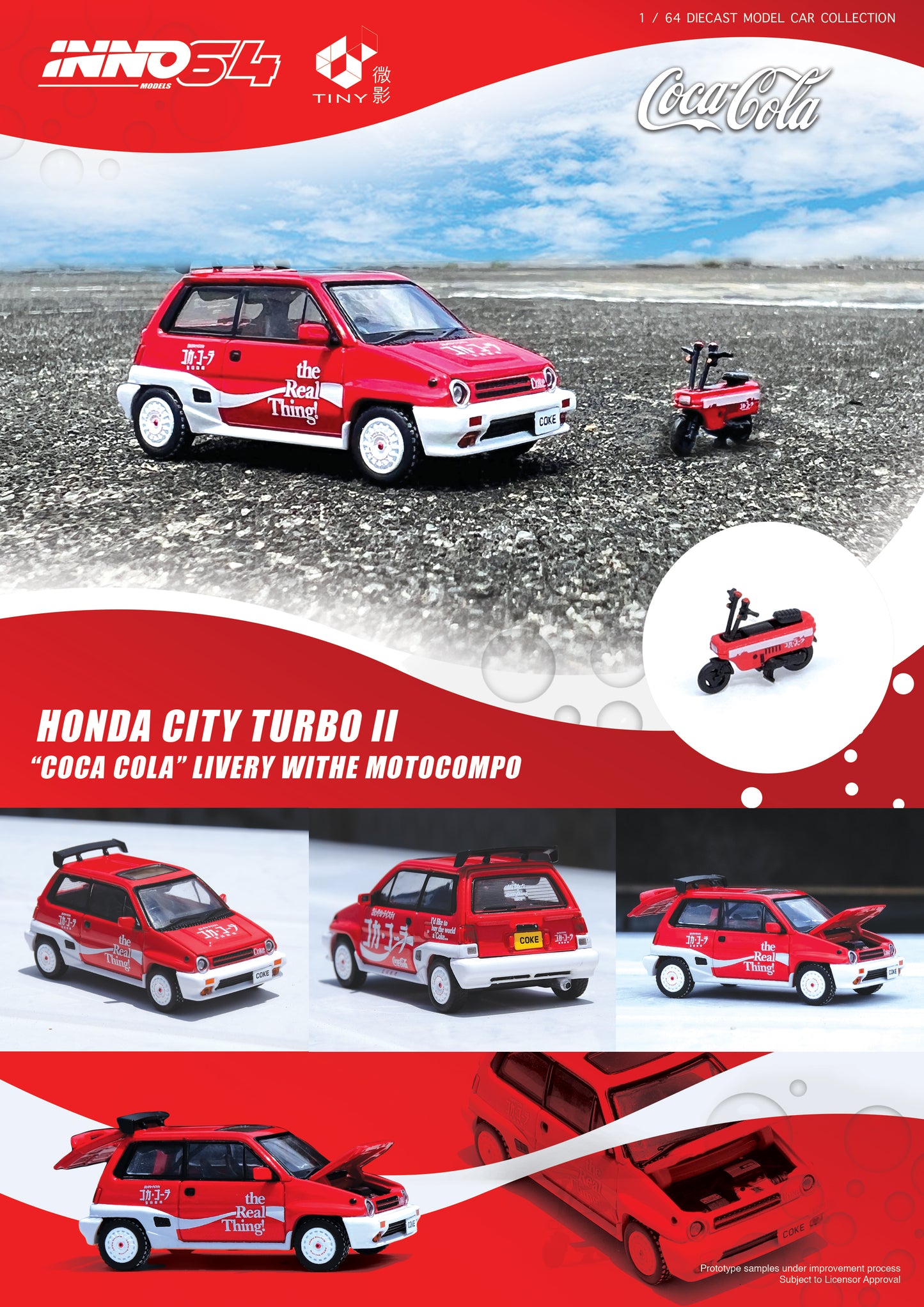 Inno64 1/64 HONDA CITY TURBO II "Coca-Cola" Livery With Motocompo