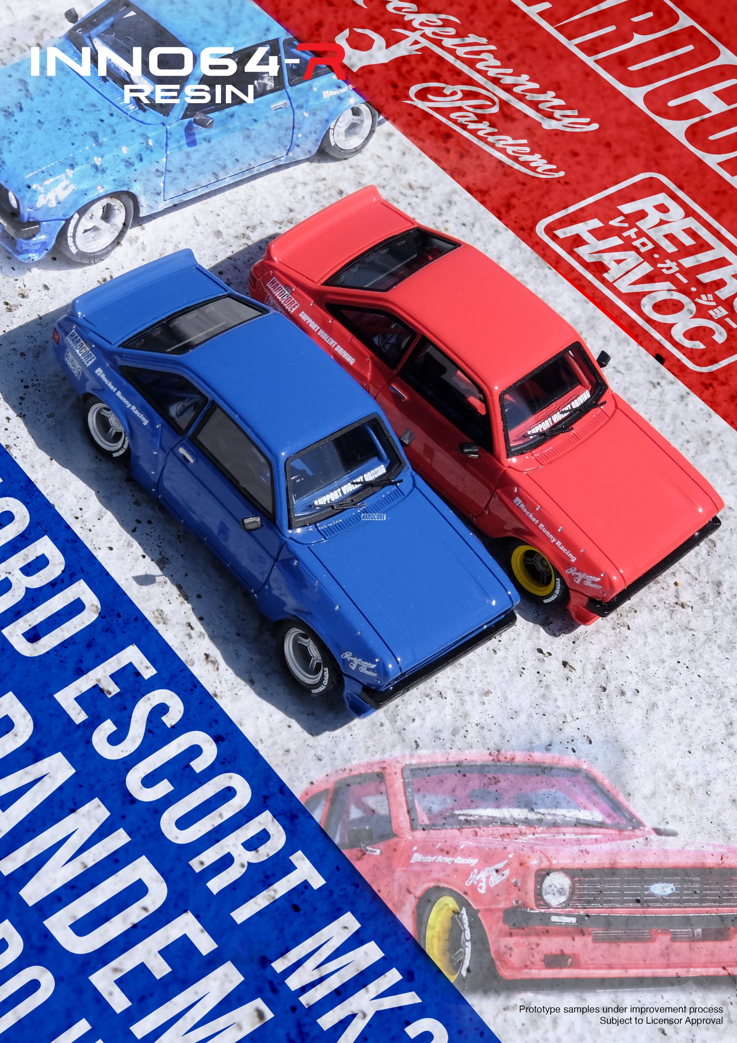 Inno64 1/64 FORD ESCORT MK2 PANDEM "EMOTION" RETRO HAVOC Blue