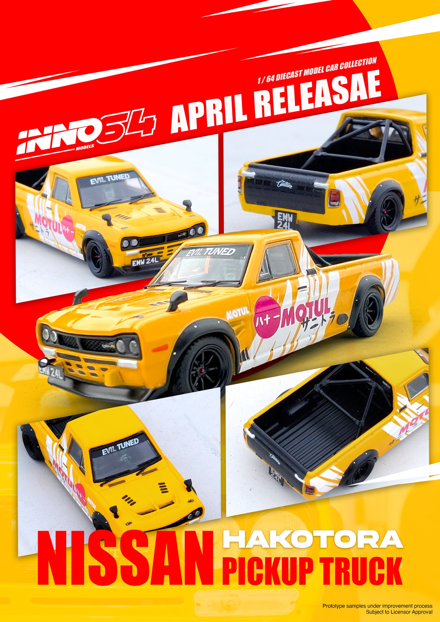 [ETA:  Jun 2024 ] Inno64 1/64 NISSAN HAKOTORA PICK UP TRUCK "MOTUL" Livery