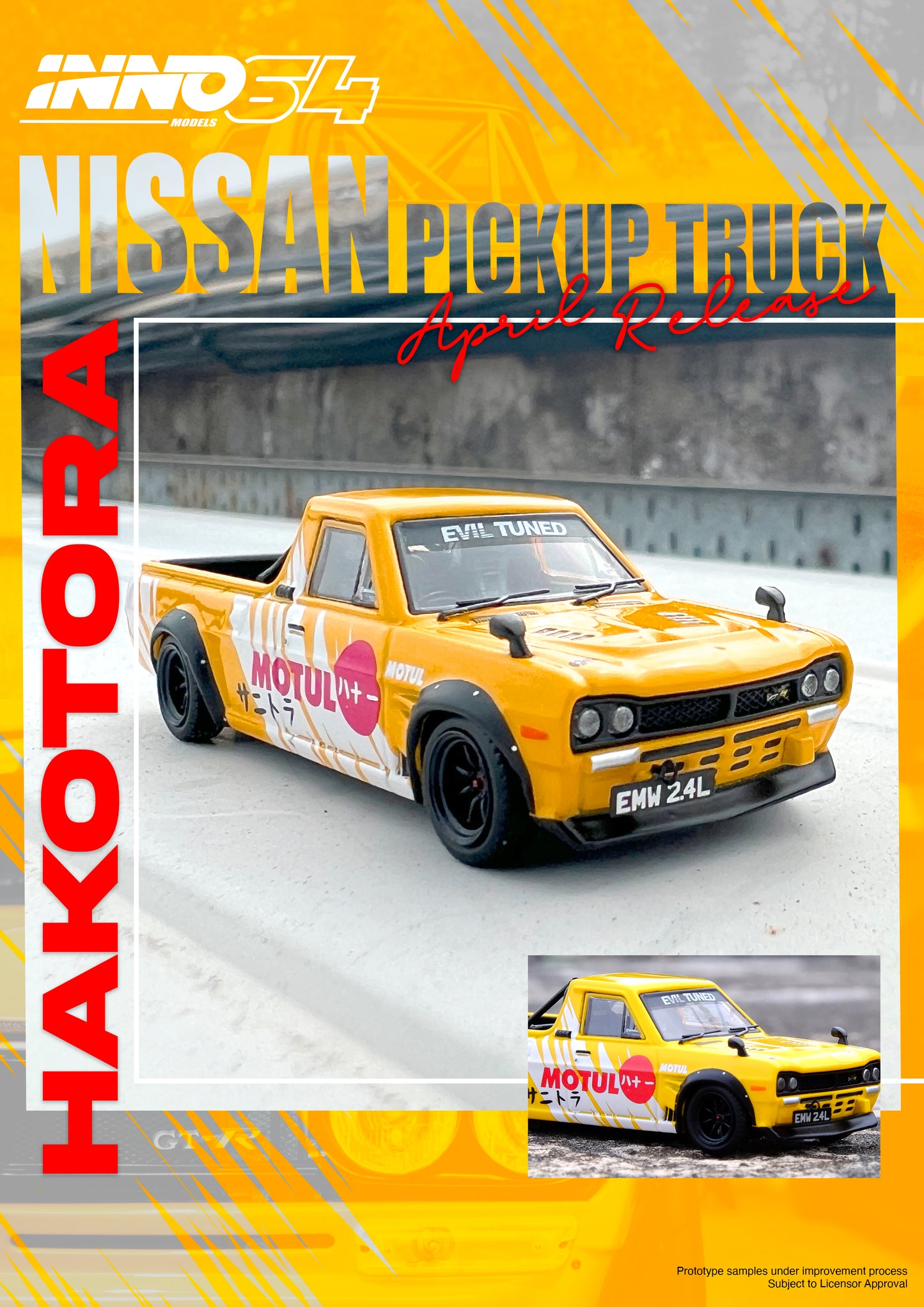 [ETA:  Jun 2024 ] Inno64 1/64 NISSAN HAKOTORA PICK UP TRUCK "MOTUL" Livery