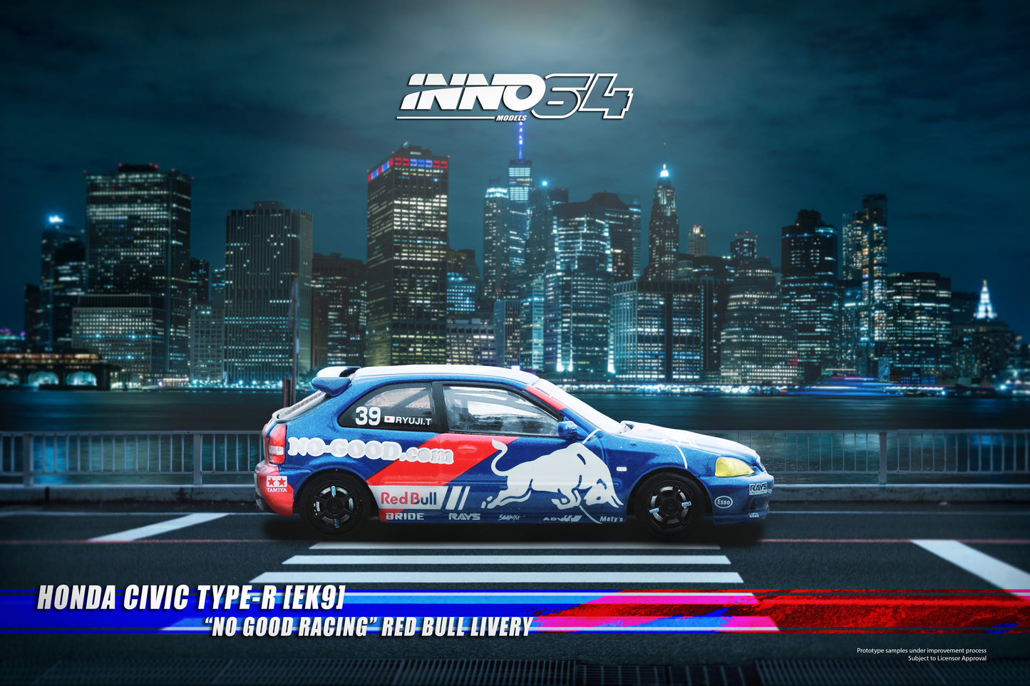 Inno64 1/64 HONDA CIVIC Type-R (EK9) "NO GOOD RACING" Red Bull Livery