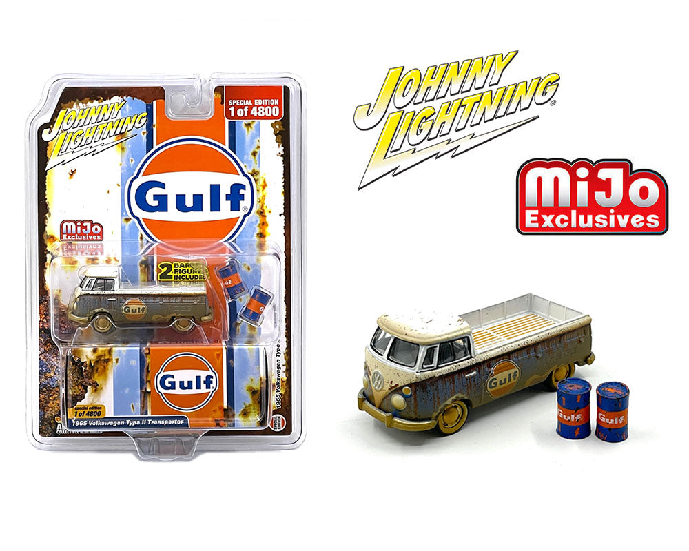 Johnny Lightning 1/64 1965 Volkswagen Type 2 Transporter GULF With 2 GULF Barrels Limited - Mijo Exclusives