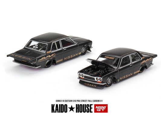 Mini GT x Kaido★House 1/64 Datsun 510 Pro Street Full Carbon V1- Black Carbon