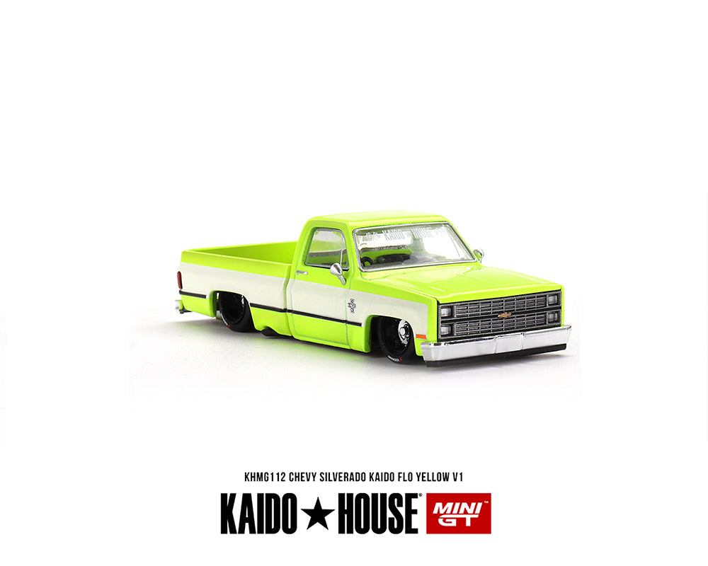 Mini GT x Kaido★House 1/64 Chevrolet Silverado KAIDO Flo V1 – Yellow Chrome
