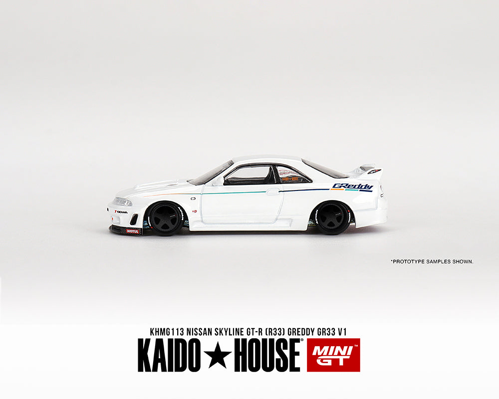 Mini GT x Kaido★House 1/64 Nissan Skyline GT-R (R33) Greddy GR33 V1- White