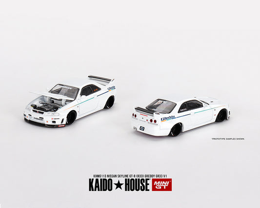 Mini GT x Kaido★House 1/64 Nissan Skyline GT-R (R33) Greddy GR33 V1- White