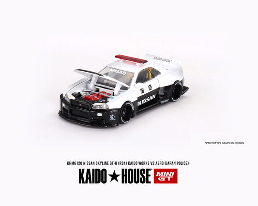 Kaido House x Mini GT 1/64 Nissan Skyline GT-R R34 Kaido Works (V2 Aero) Police