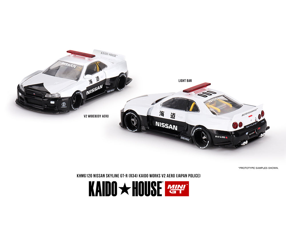 Kaido House x Mini GT 1/64 Nissan Skyline GT-R R34 Kaido Works (V2 Aero) Police