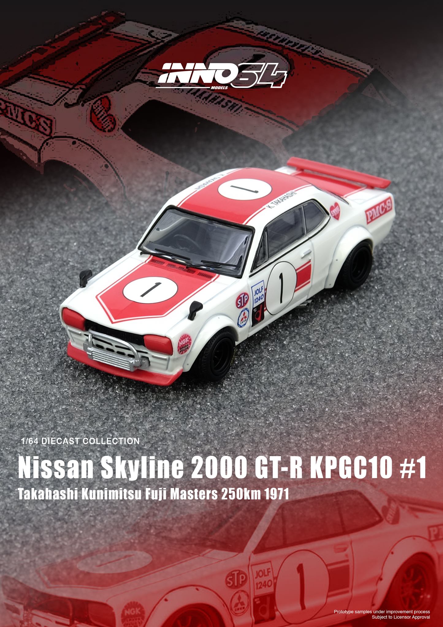 Inno64 1/64 NISSAN SKYLINE 2000 GT-R KPGC10 #1
Takahashi Kunimitsu Fuji Masters 250Km 1971