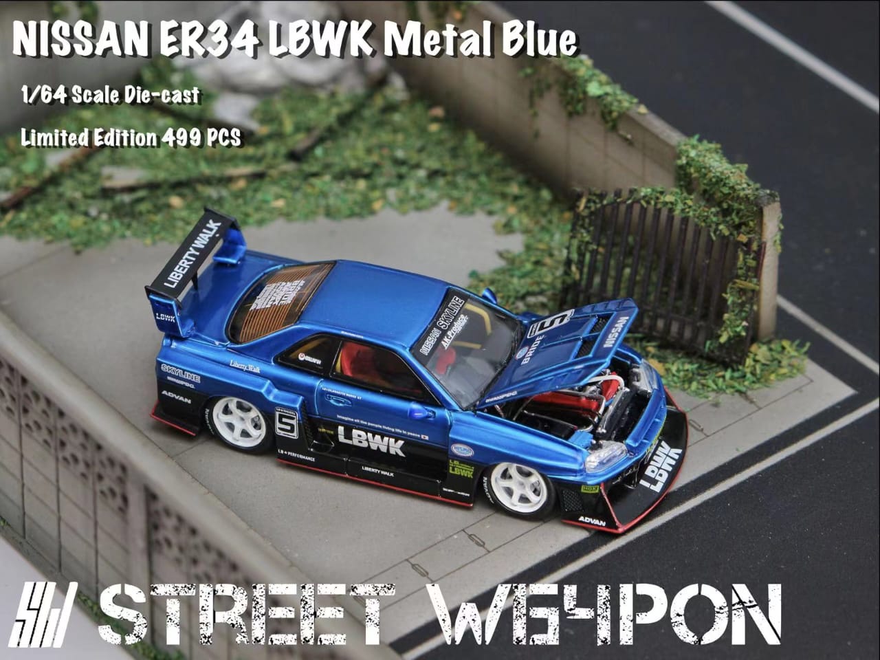 Street Weapon 1/64 Skyline GT-R R34 LB Super Silhouette ER34 - Metallic Blue #5