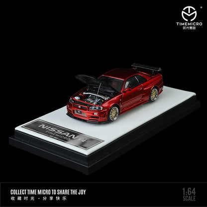 Time Micro 1/64 Skyline GT-R R34 Nismo Z-Tune Carbon Open-Hood, Visible Engine