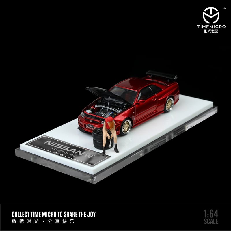 Time Micro 1/64 Skyline GT-R R34 Nismo Z-Tune Carbon Open-Hood, Visible Engine