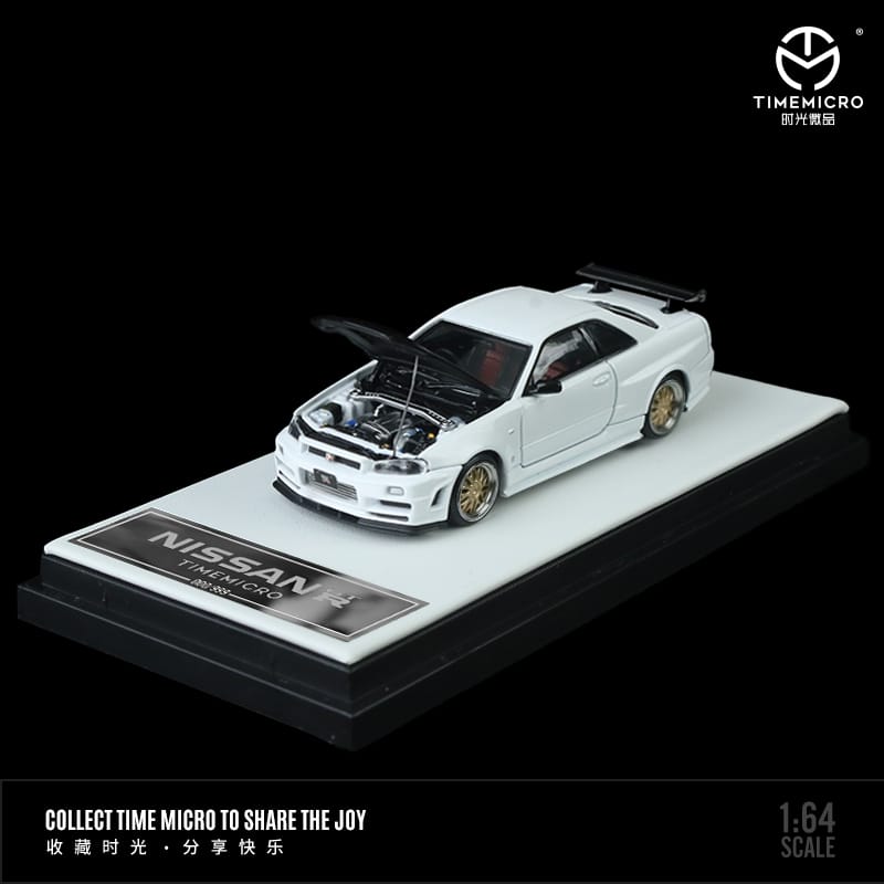 Time Micro 1/64 Skyline GT-R R34 Nismo Z-Tune Carbon Open-Hood, Visible Engine