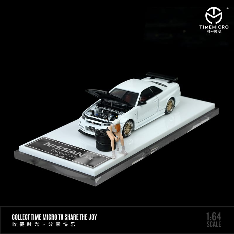 Time Micro 1/64 Skyline GT-R R34 Nismo Z-Tune Carbon Open-Hood, Visible Engine