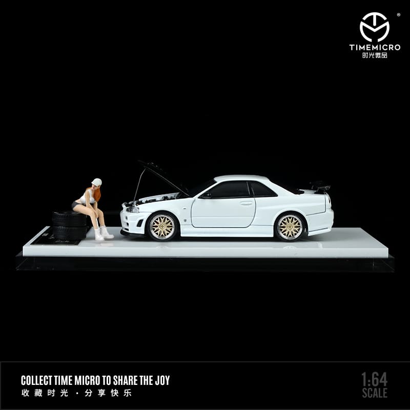 Time Micro 1/64 Skyline GT-R R34 Nismo Z-Tune Carbon Open-Hood, Visible Engine