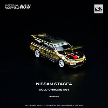 Pop Race 1/64 Stagea WC34 260RS 丨Open-Hood, Visible Engine
Chrome Gold