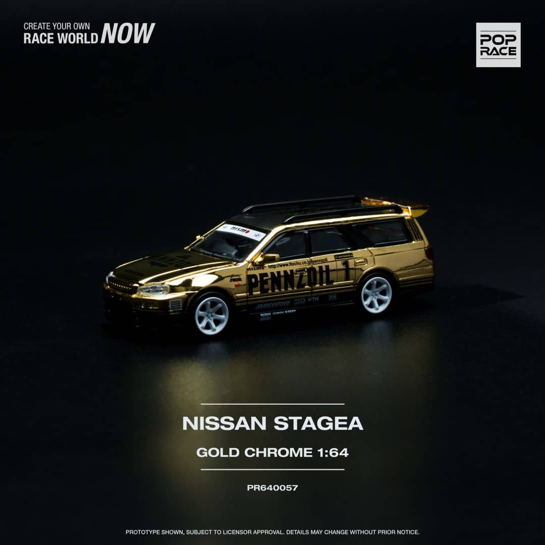 Pop Race 1/64 Stagea WC34 260RS 丨Open-Hood, Visible Engine
Chrome Gold