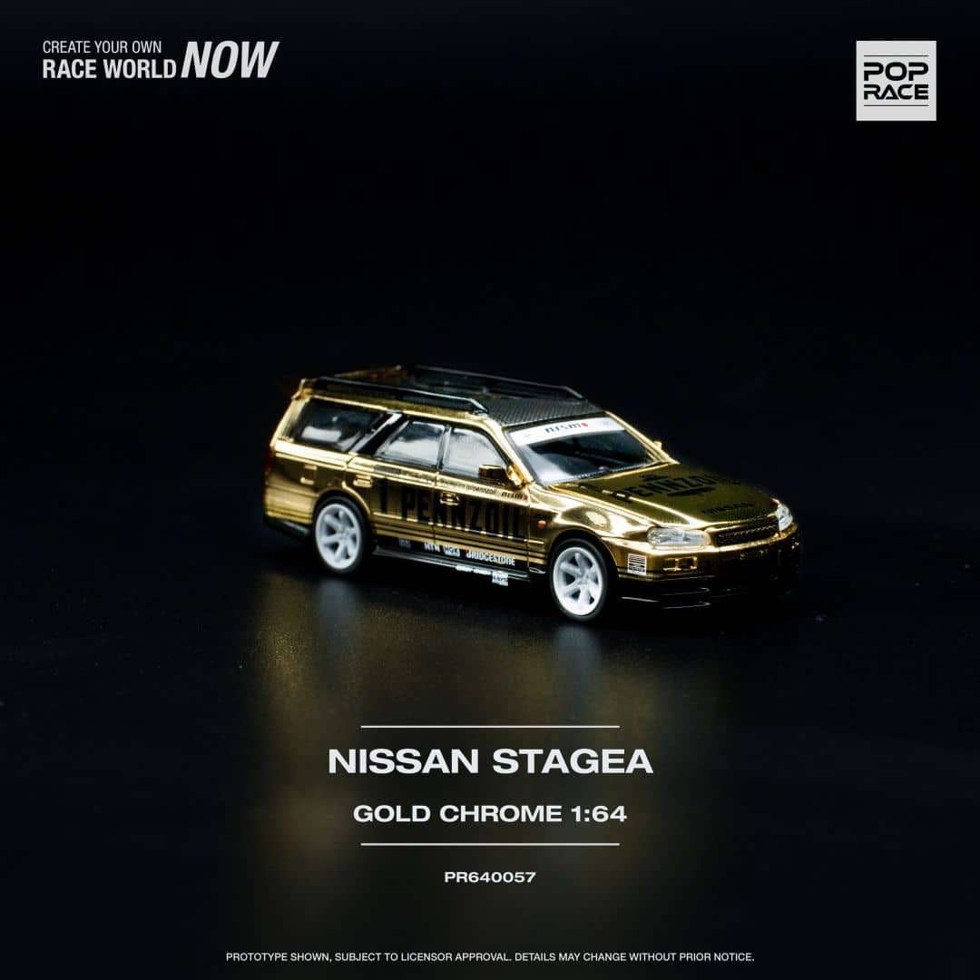 Pop Race 1/64 Stagea WC34 260RS 丨Open-Hood, Visible Engine
Chrome Gold