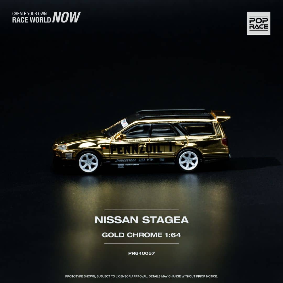 Pop Race 1/64 Stagea WC34 260RS 丨Open-Hood, Visible Engine
Chrome Gold