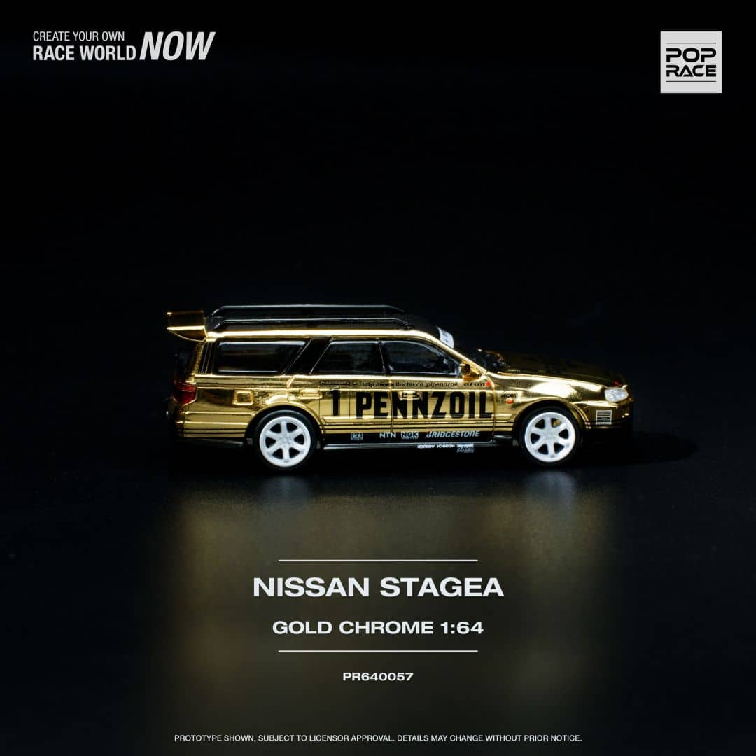 Pop Race 1/64 Stagea WC34 260RS 丨Open-Hood, Visible Engine
Chrome Gold