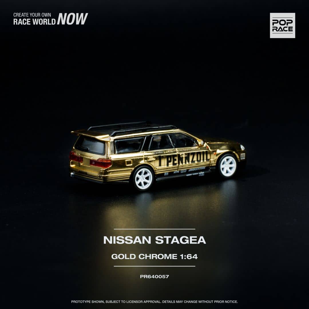 Pop Race 1/64 Stagea WC34 260RS 丨Open-Hood, Visible Engine
Chrome Gold