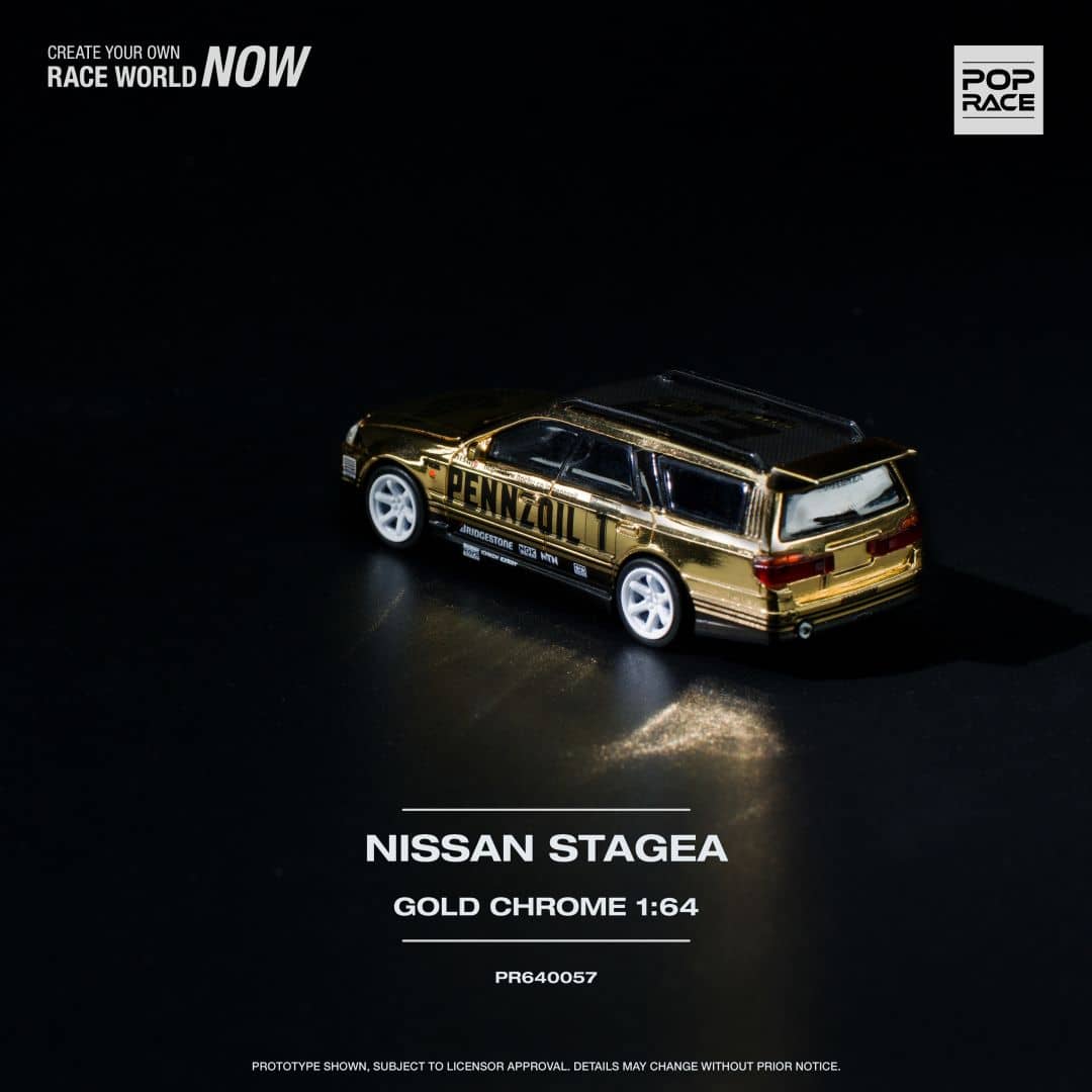 Pop Race 1/64 Stagea WC34 260RS 丨Open-Hood, Visible Engine
Chrome Gold