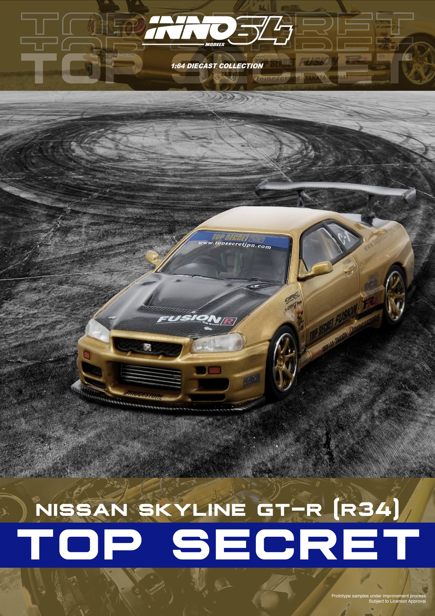 Inno64 1/64 TOP SECRET R34 GT-R Gold