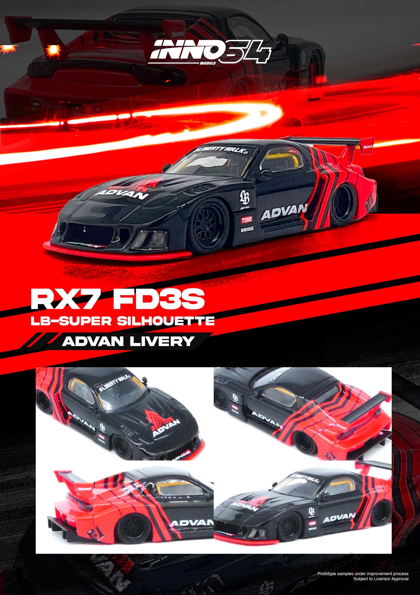 Inno64 1/64 LBWK MAZDA RX7 (FD3S) LB-SUPER SILHOUETTE "ADVAN LIVERY"