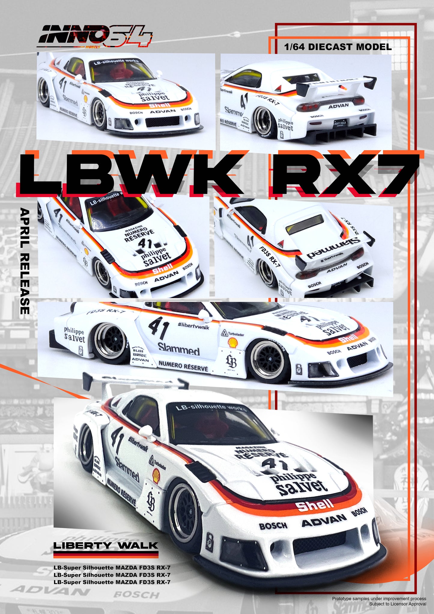 Inno64 1/64 MAZDA RX7 (FD3S) LB-SUPER SILHOUETTE - White Shell
