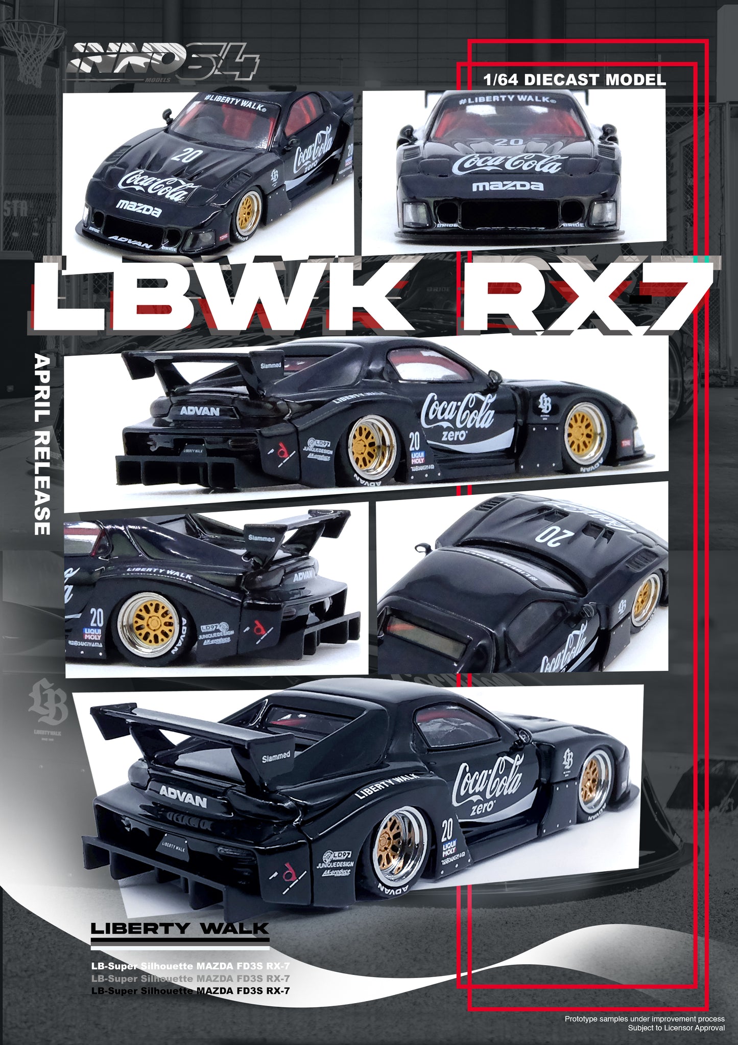 Inno64 1/64 MAZDA RX7 (FD3S) LB-SUPER SILHOUETTE - Black Coke