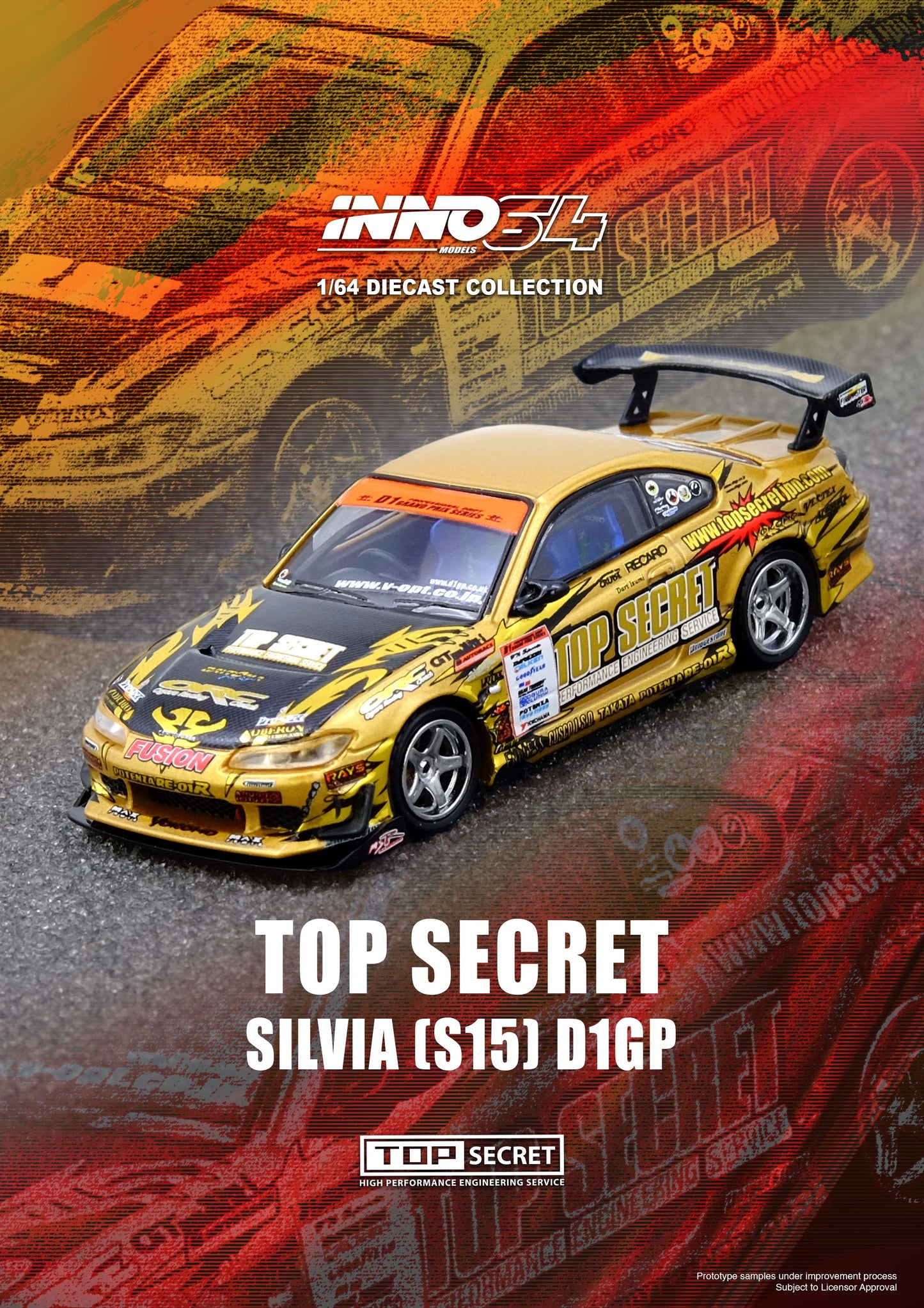 Inno64 1/64 TOP SECRET Silvia (S15) Gold
D1 Grand Prix Series Champion 2004