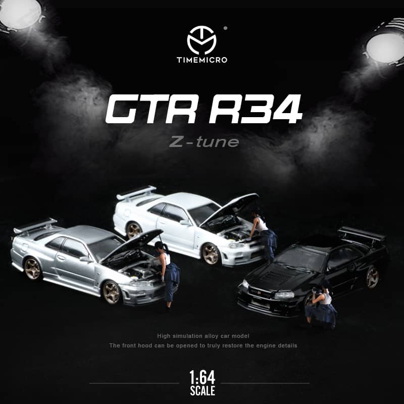 Time Micro 1/64 Skyline GT-R R34, Nismo Z-Tune (Open-Hood, Visible Engine)