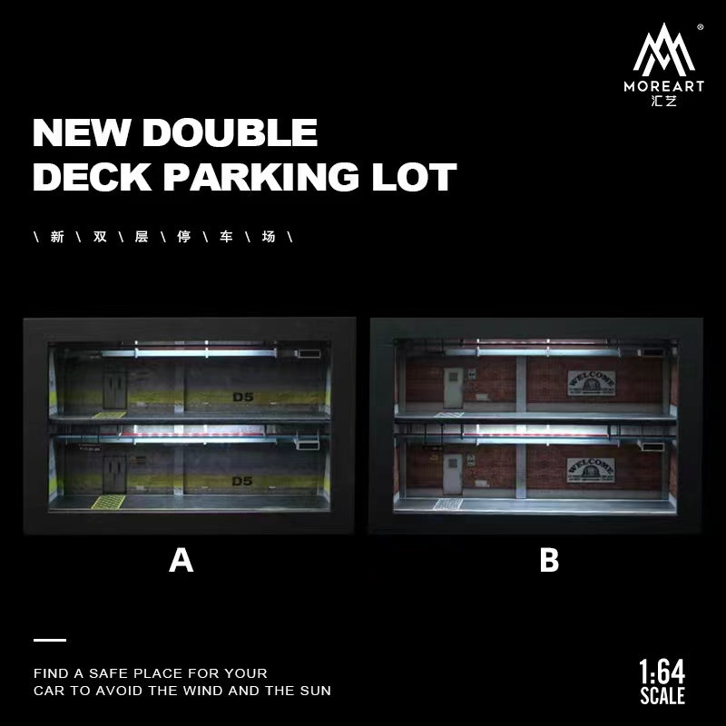 More Art 1/64 One-Piece Frame Diorama Double Storey Car Garage with Touch-Switch Light