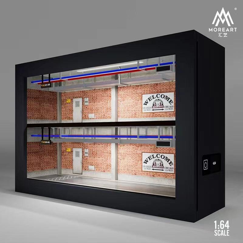 More Art 1/64 One-Piece Frame Diorama Double Storey Car Garage with Touch-Switch Light