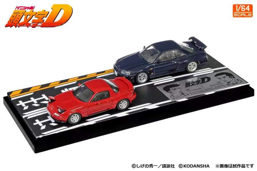 Modeler's 1/64 Initial D Set of 2 Cars - Mazda Eunos Roadster NA6CE(末次彻Suetsugu Toru) + Nissan Skyline 25GT Turbo ER34 (川井淳郎Atsuro Kawai)