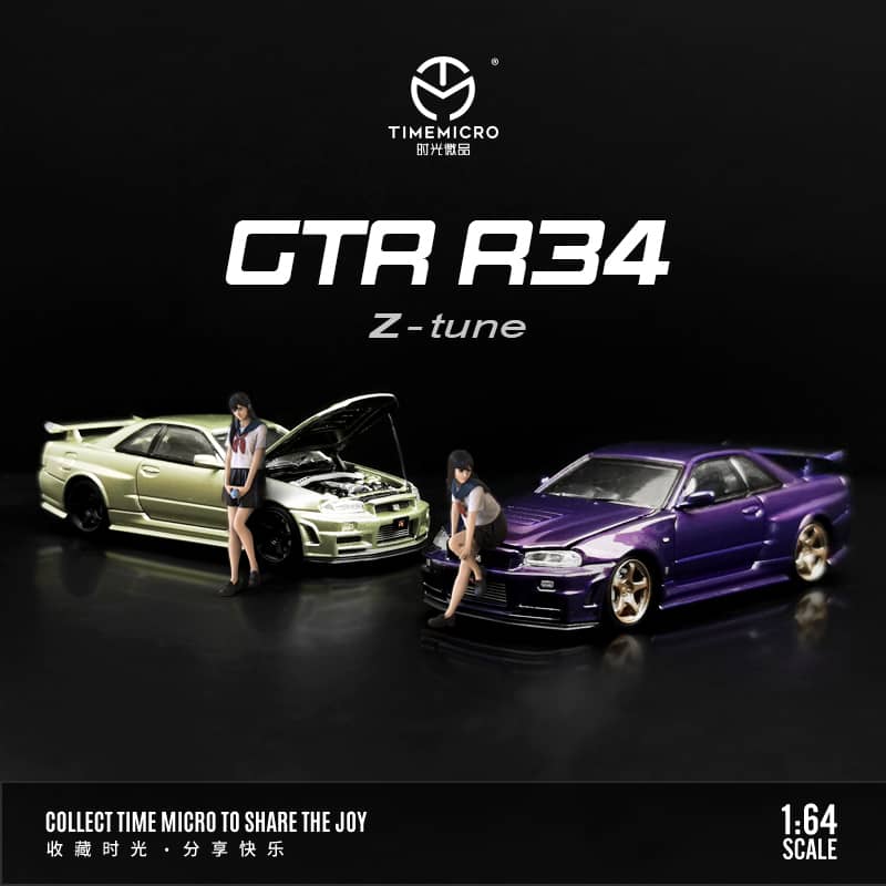 Time Micro 1/64 Skyline GT-R R34 Nismo Z-Tune Open-Hood Visible Engine
