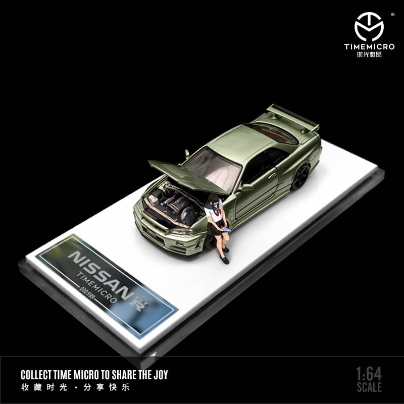 Time Micro 1/64 Skyline GT-R R34 Nismo Z-Tune Open-Hood Visible Engine