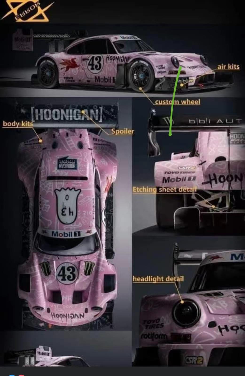 Modellino King Model 1:64 Porsche RWB964 Hoonipigasus Rosa #43 - Nuovo In Scatola