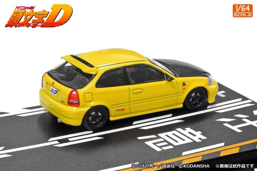 Modeler' s 1/64 Initial D Series Set of 2 Cars - Civic EK9 Yellow Carbon-Hood(馆智幸Tomoyuki Tachi) + Sprinter Trueno AE86 White Carbon-Hood( 藤原拓海Takumi Fujiwara)